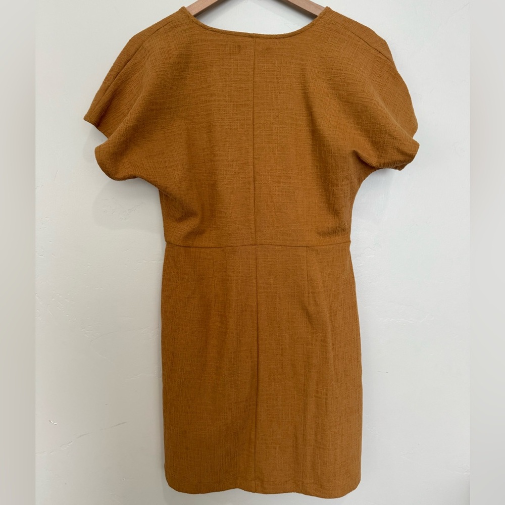 Madewell Cross Front Flutter Sleeve Mini Dress Toffee Brown Size M - Picture 4 of 6